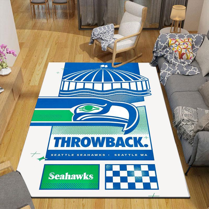 SEA Seahawks Flannel Printed Carpet, Home Sofa Decoration for Living Room & Bedroom, Non‑Slip Play Flannel Floor Mat for Game Room