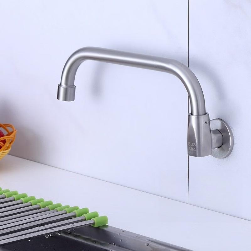 TLXT Brushed 304 Stainless Steel Wall-Mounted Kitchen Faucet