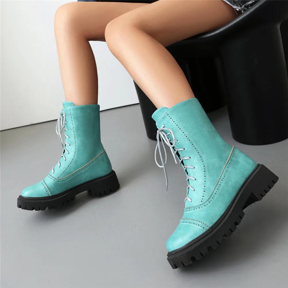 Мода 2025 Осень Зима Новые Ботинки Женские Женские На Высоком Каблуке На Шнуровке Ботильоны на Платформе Искусственная Кожа Женская Обувь Zapatos Mujer