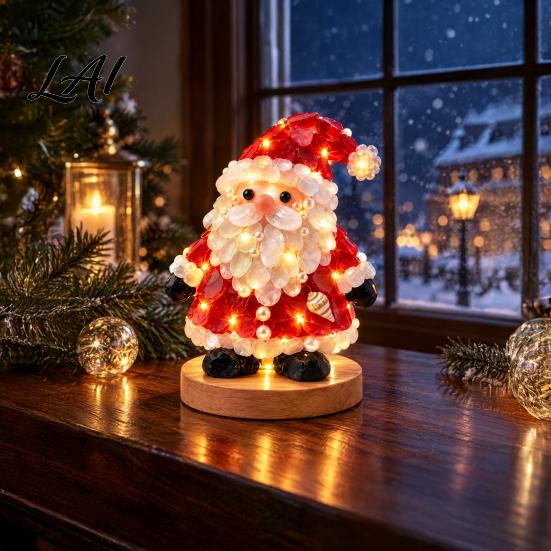 Holiday Handcraft Supplies Sea Glass Christmas DIY Craft Kit LED Lighted Xmas Tabletop Ornament Making Led Decor Set Santa Snowman Gingerbread