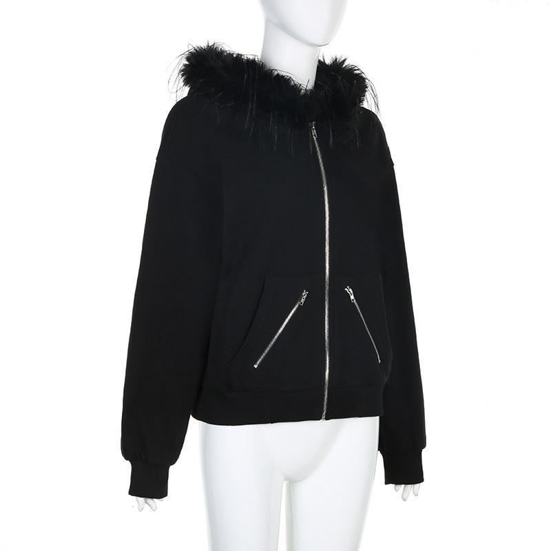 Худи на молнии Y2K осенне-зимнее черное