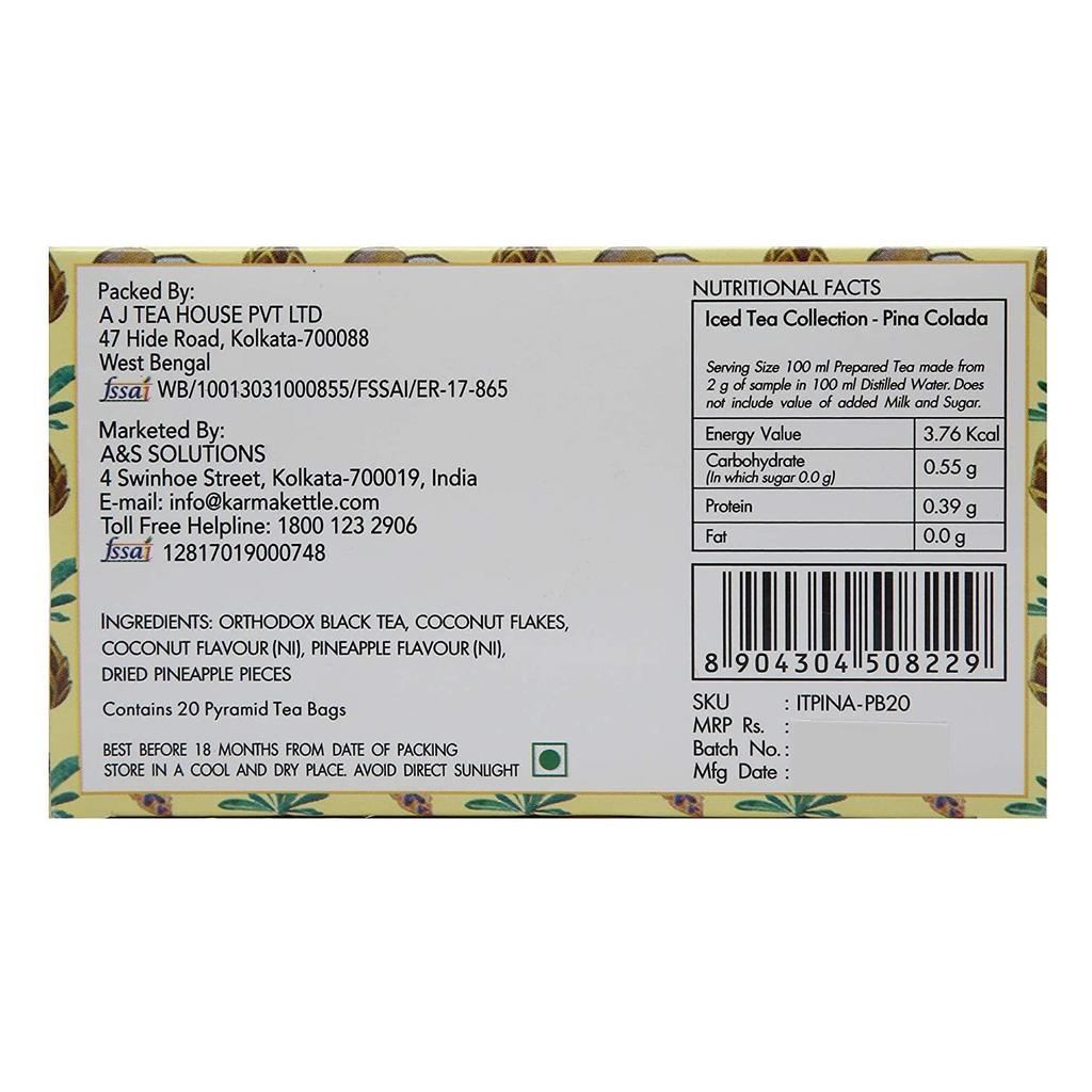 Black Tea with Pineapple and Coconut (20 Pack, 2 G), Pina Colada, Karma Kettle