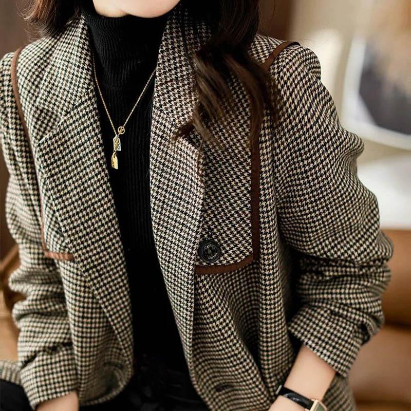 Женский пиджак на осень и зиму, модный пригородный повседневный универсальный клетчатый удобный тонкий костюм, теплые топы