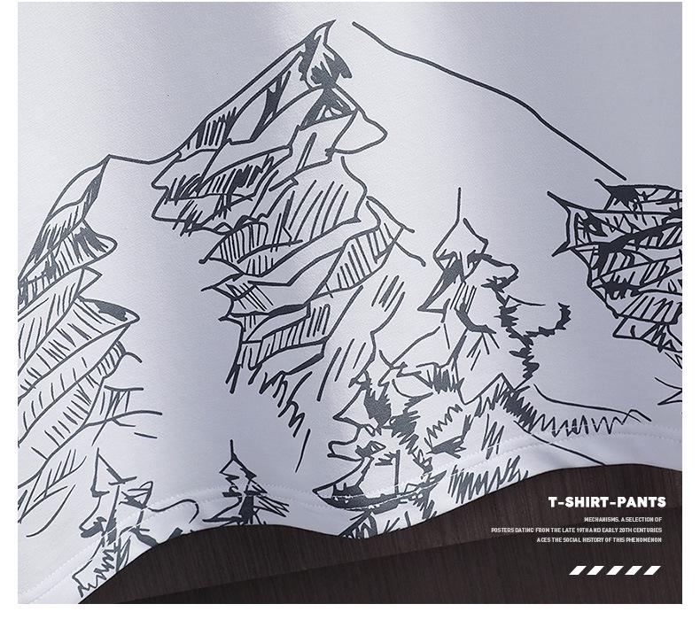 Мужской летний приталенный спортивный костюм-двойка с принтом «Снежная гора»