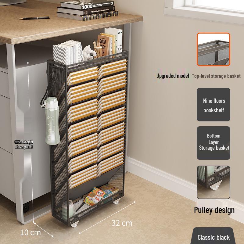 Кованый Железный Передвижной Книжный Шкаф с Подвижным Краем и Детским Боковым Хранилищем