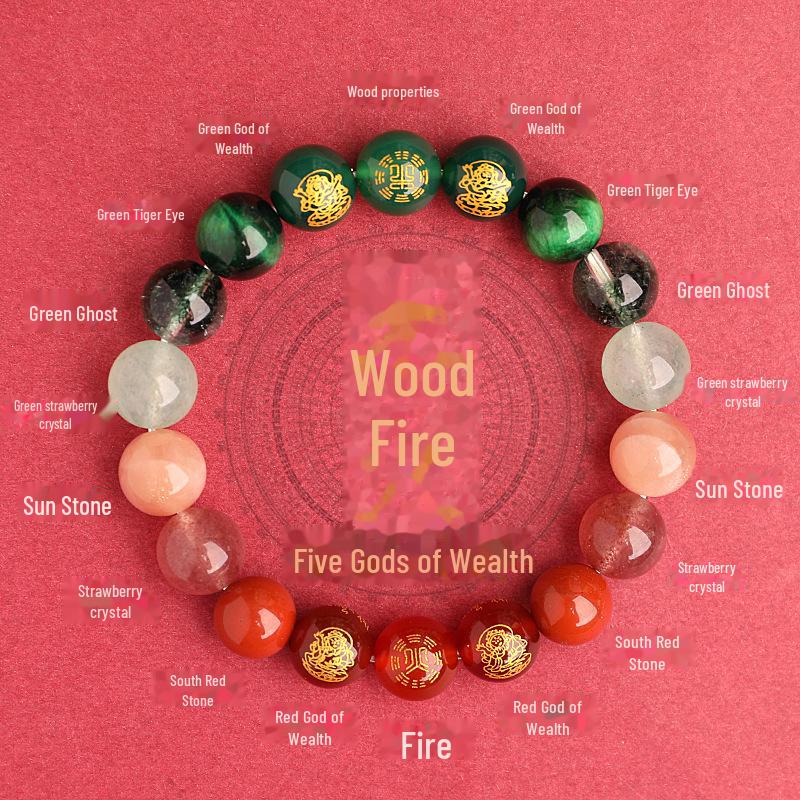 Двойной элемент Вода и Дерево Пятисторонний Бог Богатства Благоприятный Кристалл Браслет для Мужчин и Женщин
