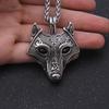 Мужское ожерелье с головой волка викинга, ручная работа, нержавеющая сталь, антикварная подвеска с зелеными глазами, волк Фенрир, готический амулет в виде животного