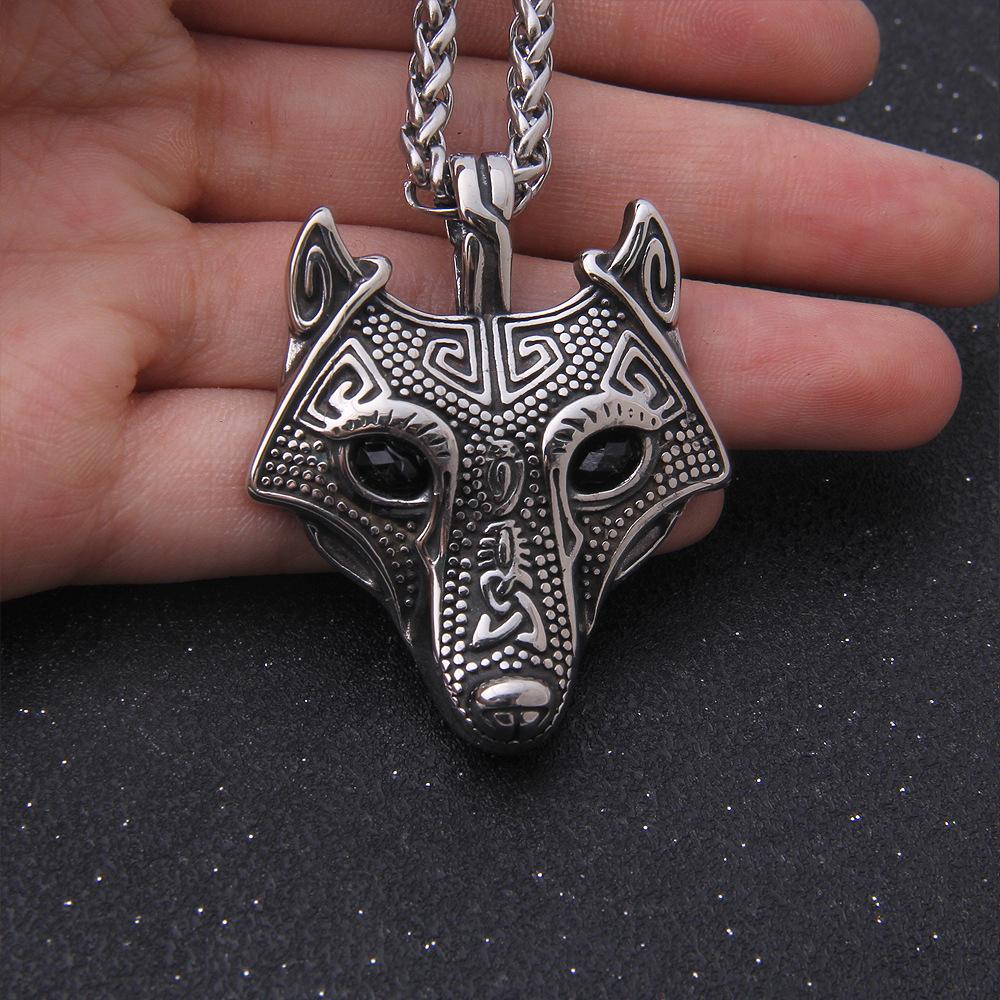 Мужское ожерелье с головой волка викинга, ручная работа, нержавеющая сталь, антикварная подвеска с зелеными глазами, волк Фенрир, готический амулет в виде животного