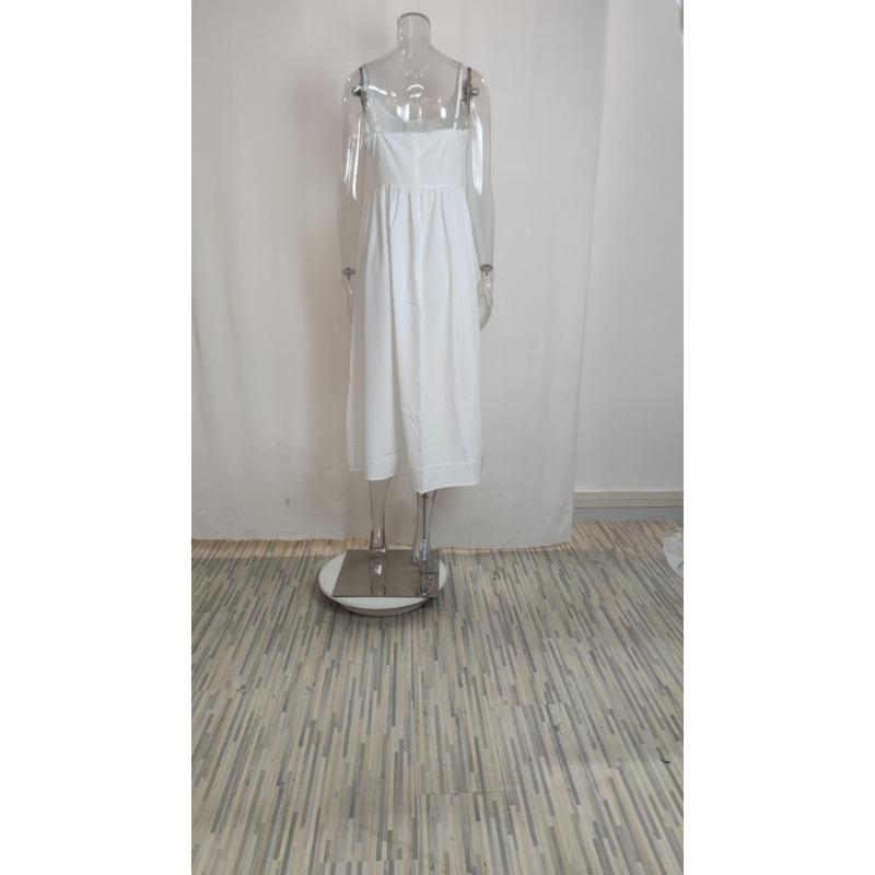 Women's Summer Solid Color Sexy U Neck Waisted Pleated Halter Swing Dresses