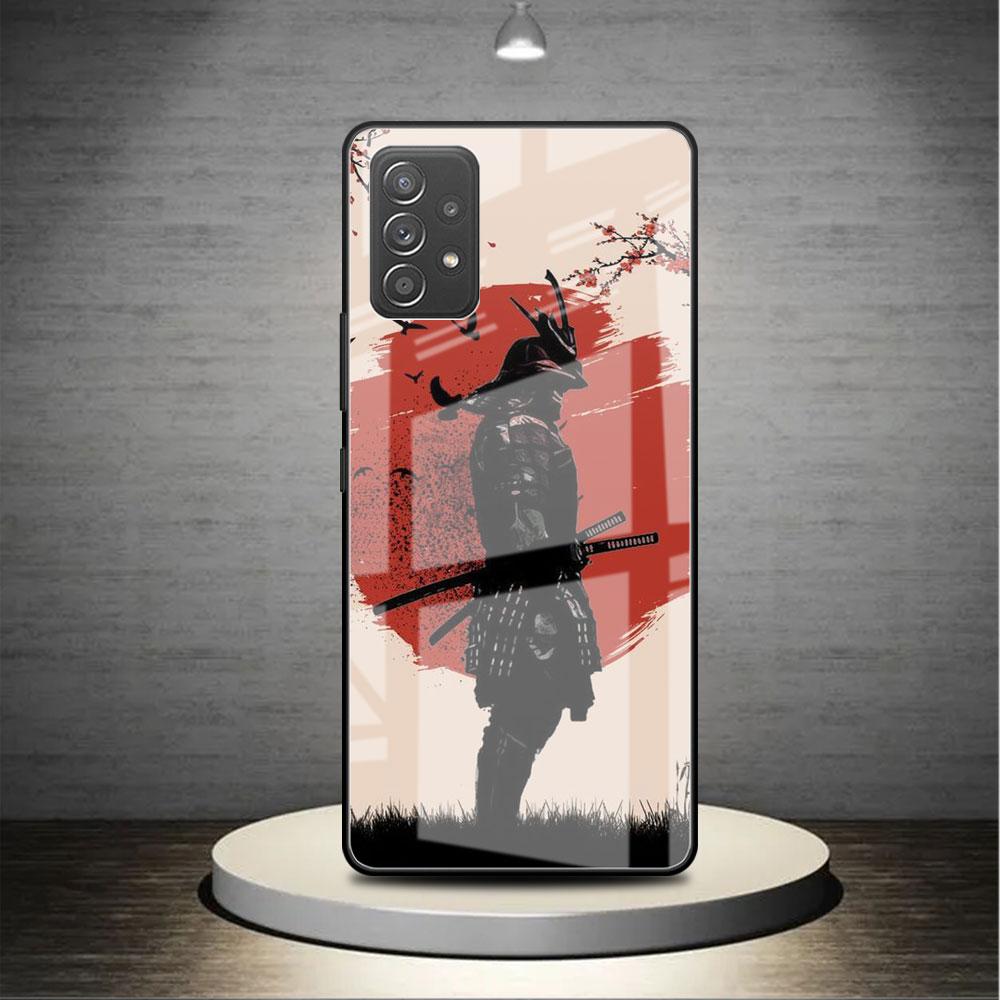 Стеклянный чехол для Samsung Galaxy A52 A71 A50 A51 A70 A21s A31 A72 A10 A12 A30 A22 5G, чехол для телефона с пейзажными чернилами, японское искусство самурая