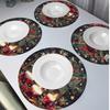 4PCS Christmas Placemats Round Polyester Non Slip Heat Resistant Festive Table Mats Christmas Style Design Round Tablecloth