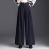 Women's High-Waist Woolen Wide-Leg Winter Pants with Pockets – Slimming, Non-Iron, Casual, Thickened Design for Mothers