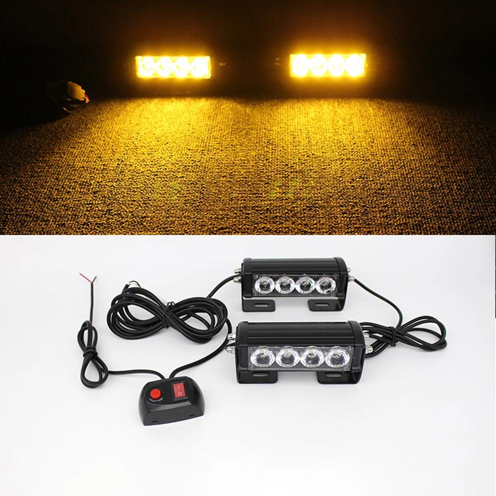 2Pcs 4Led Car Emergency Warning Strobe Light Strip Remote Control Auto Daytime Running Police Lamp For Car Trucks 12V-24V 36W