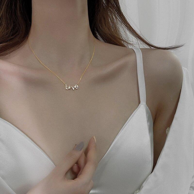 925 пробы стерлингового серебра циркония корона LOVE сердце ожерелье женская золотая свадебная ключичная цепочка ювелирные изделия лучший подарок