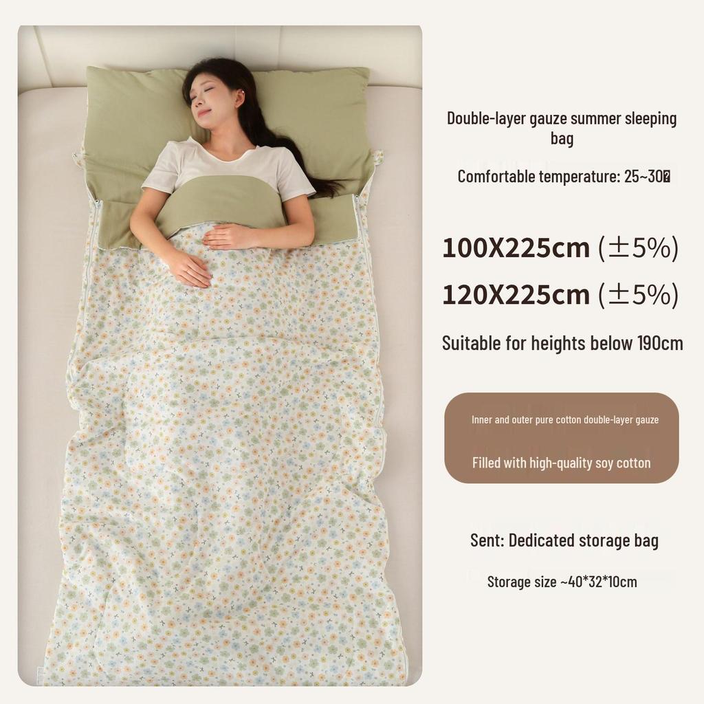 Hao Run Qi Summer Cotton Double Layer Gauze Adult Sleeping Bag – Lightweight for Travel, Camping, and Outdoor Use