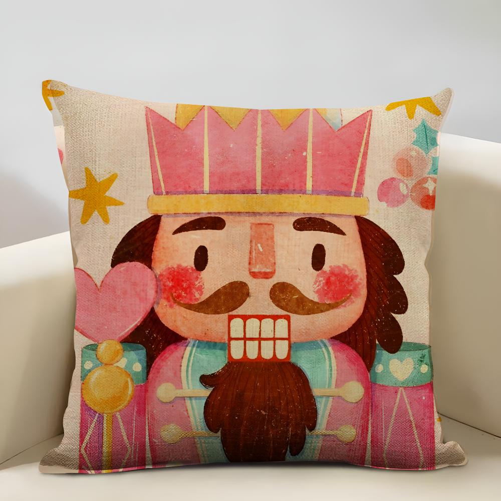 Nutcracker Cartoon Cushion Cover Household Decoration Linen Sofa Cushion Cover: Skin-Friendly & Breathable With Invisible Zipper