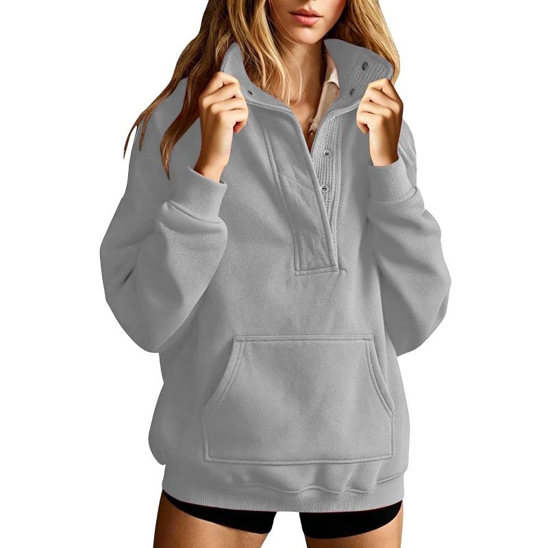 Women S Loose Solid Color Long Sleeve Hooded Sweatshirt With Pockets