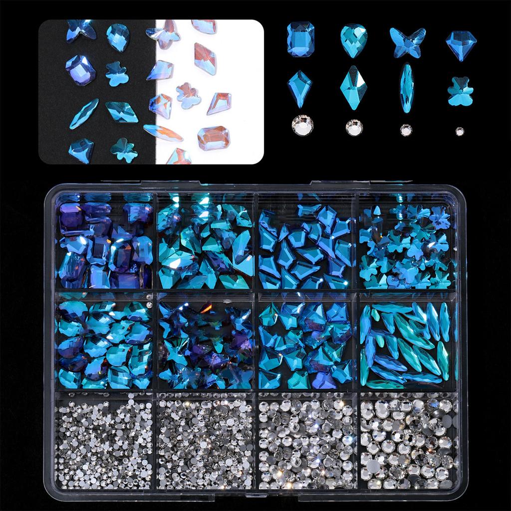 1Box 3D Nails Charm Mixed Size Glass Nails Stones with Flatback Rhinestones Crafts Nails Art for Nails Enthusiasts