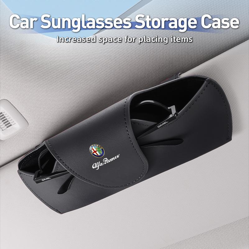 ZOPJT1 Leather Car Sunglass Storage Box Visor Eyeglasses Ticket Holder For Alfa Romeo Giulietta 159 147 156 166 Mito Giulia GT Stelvio