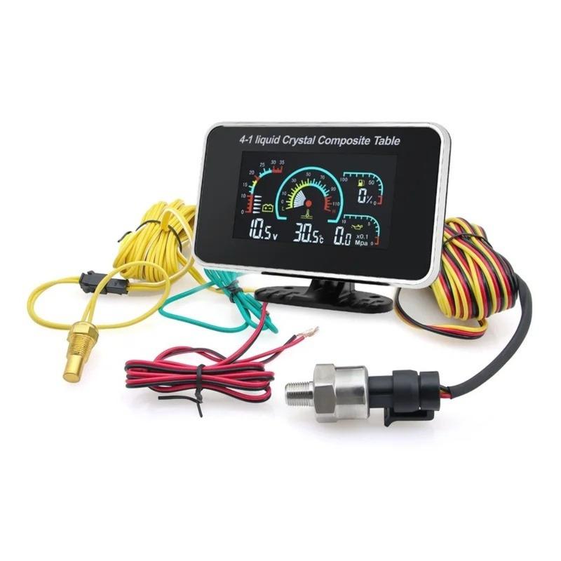 Universal Car 12V/24V LCD Digital Truck Car Oil Pressure Gauge Voltmeter Water Temp Meter Combination Table with 1/8 NPT Sensors