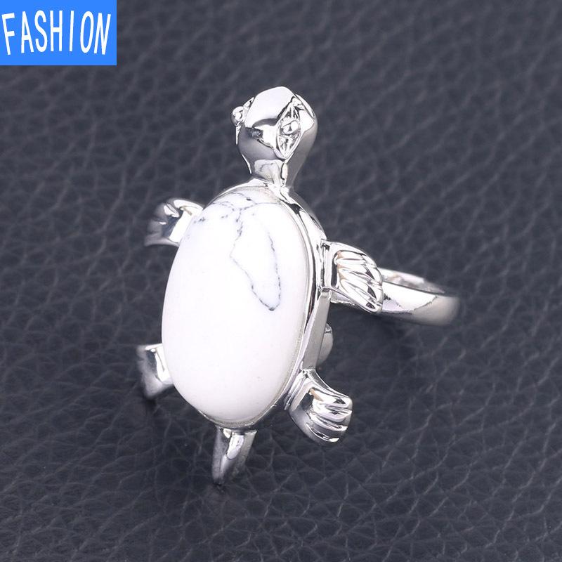 Симпатичное кольцо с натуральным кристаллом и черепахой, регулируемое открывающееся кольцо для женщин