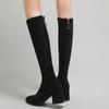Женские зимние сапоги Stretch Thigh High Boots Suede High Boots Black Casual Low Cabble warm Shoes Black Slim Long Boots Female