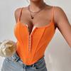 Women's Splicing Row of Buttons Fishbone Drawstring Waist Slim Diamond Backless Halter Small Vest