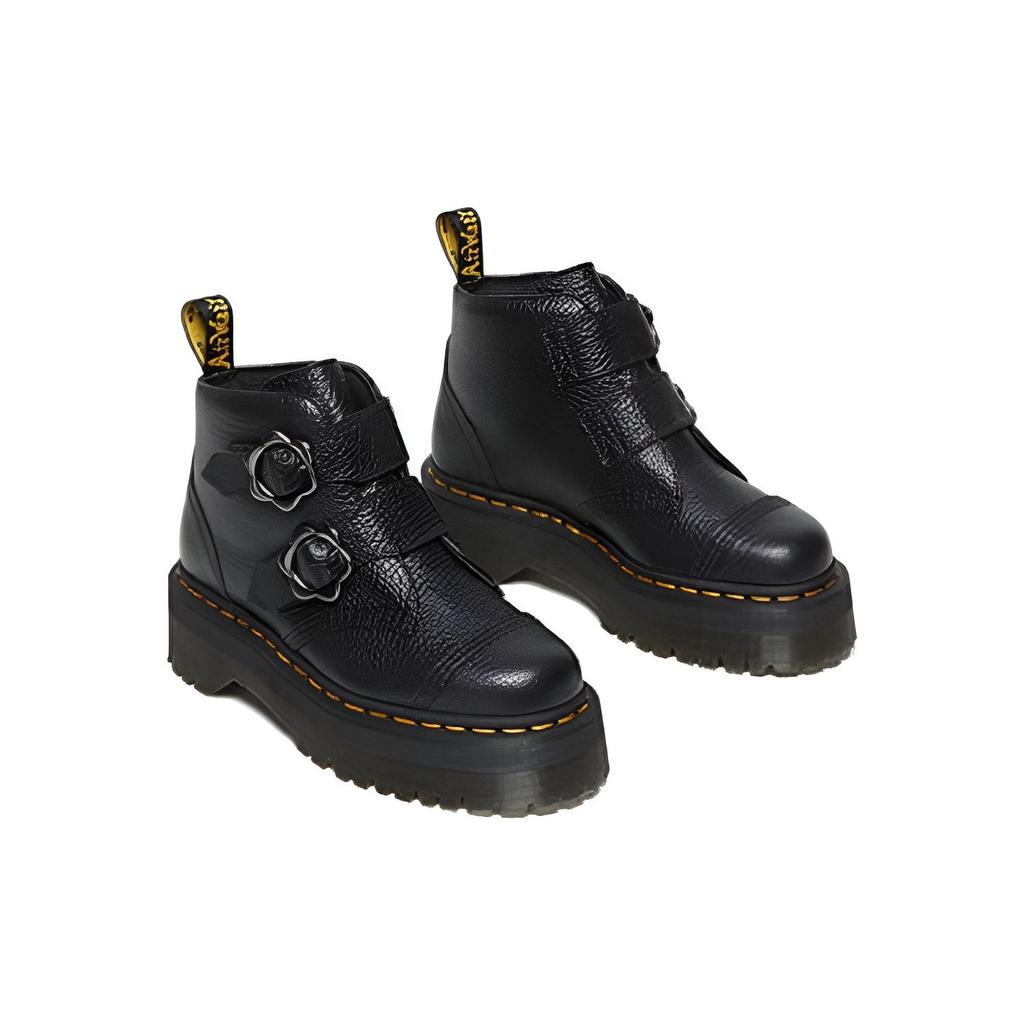 Dr. Martens Fusion Leather Floral Buckle Short Boots Women Boots Black 27642001