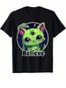 Alien Cat Believe UFO Graphic T-shirt