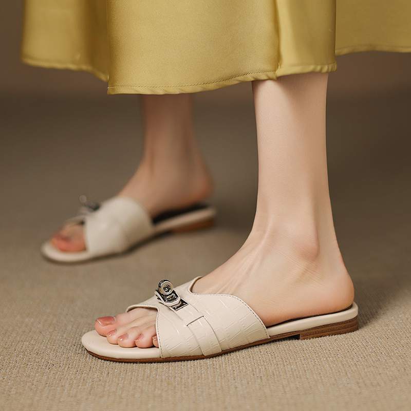 Krazing Pot Мюли из коровьей кожи, летние, размер 42, на низком каблуке, роскошные туфли с металлическими украшениями, женские, суперзвездные, женские, с открытым носком, сандалии без застежек