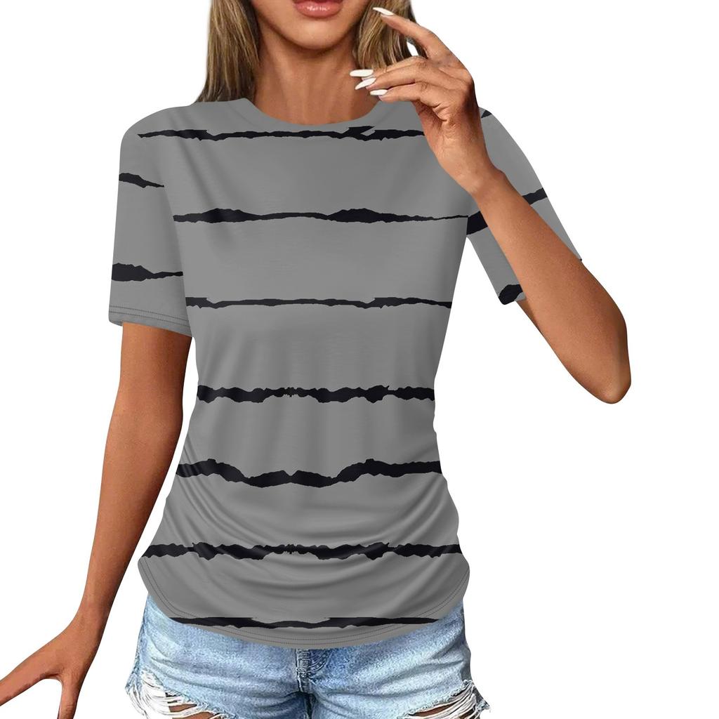 Женские футболки, модные повседневные топы с круглым вырезом и коротким рукавом, туника с принтом