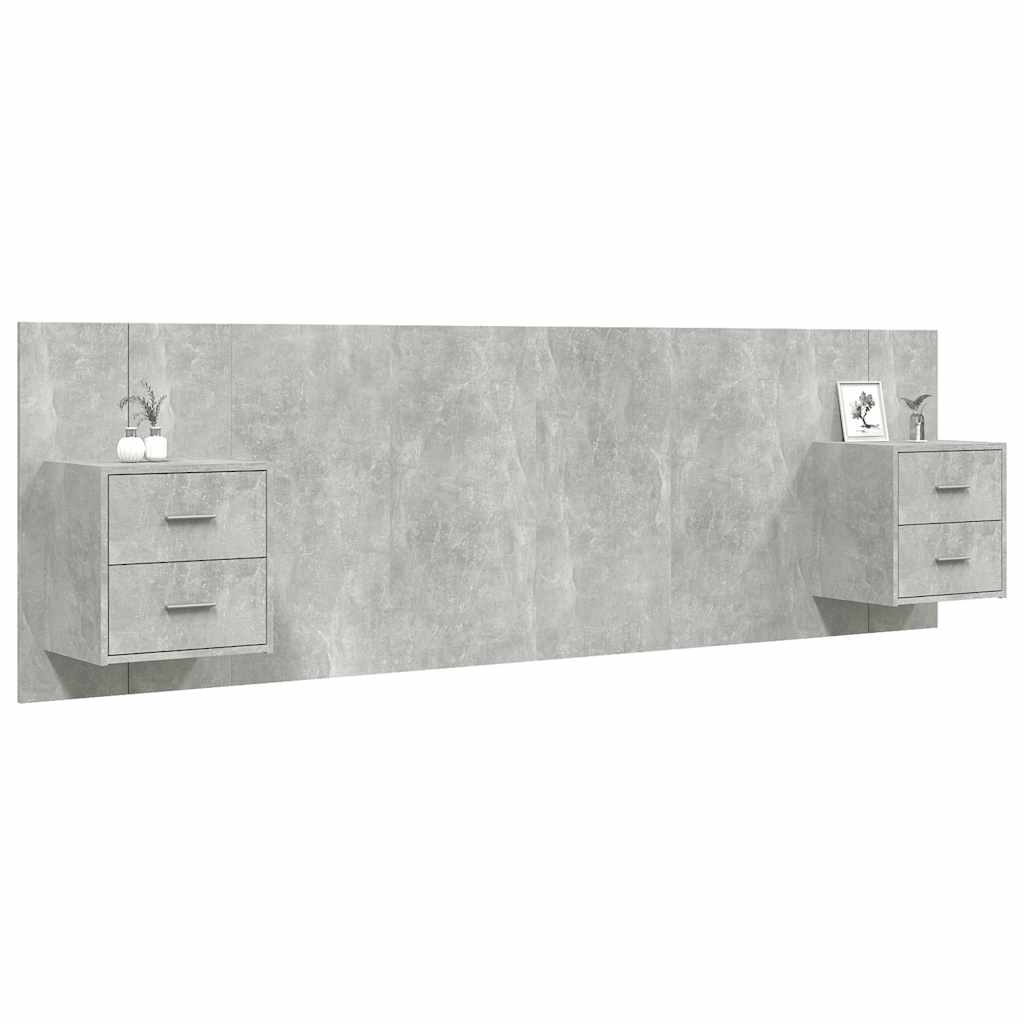 Headboard with Nightstands Concrete Grey Engineered Wood