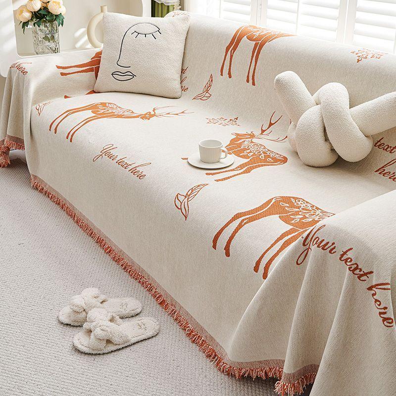 Диван из синели Four Seasons, универсальный двусторонний, в наличии, олень, скандинавская минималистичная подушка, подлокотник, спинка, встроенное полотенце с полным покрытием