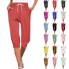Women's Pants, Summer Solid Color Casual Loose Cropped Pants With Pockets