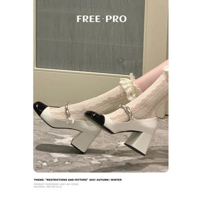 Туфли Мэри Джейн женские 2025 весна новые черно-белые туфли на толстом каблуке ретро французские квадратные сексуальные высокие каблуки