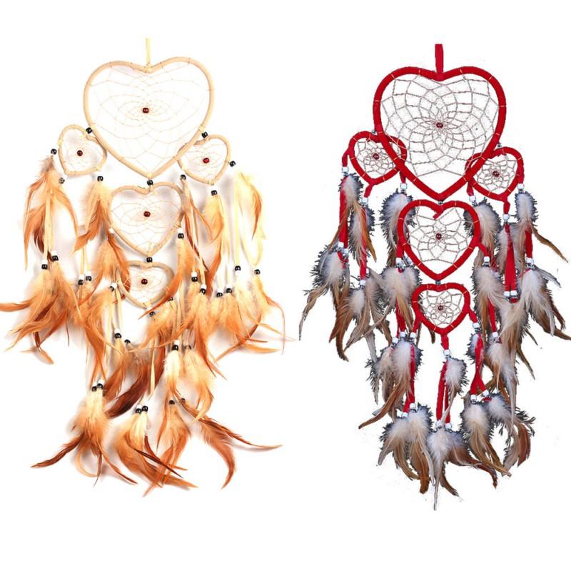 Large Dream-Catcher Wind Chime, Heart Shaped, Bedroom Wall Hanging, Bohemia Decoration, Feather Ornament, Hand Woven Crafts