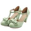 T-Straps Summer Women Sandals Fashion Pink Green Heels Lolita Shoes For Girls Sweet Bow-tied Office Wedding Shoes Large Size 44