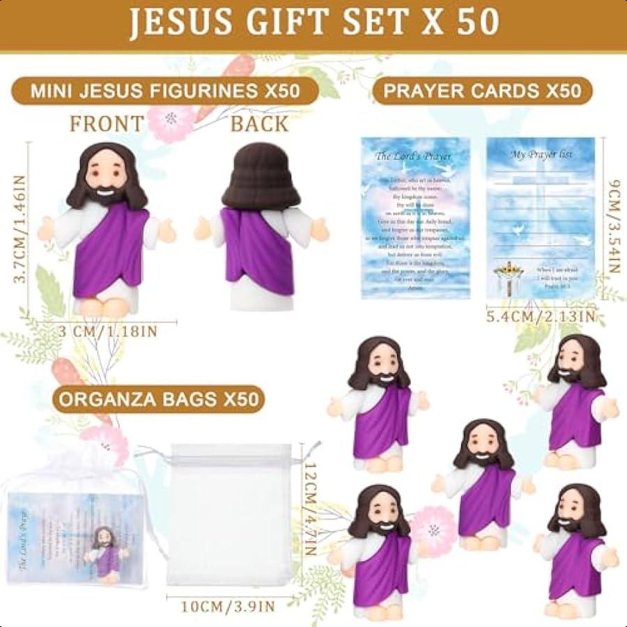 Barydat 50 Наборов Фигурки Маленького Иисуса Оптом Миниатюрные Фигурки Иисуса с 50 Молитвенными Карточками 50 Пакетиками Миниатюрные Крошечные Фигурки Иисуса Игрушки f