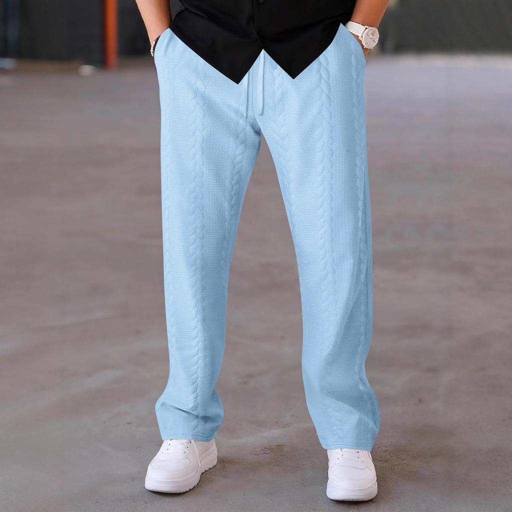Осень Новые Мужские Американские Ретро Уличные Повседневные Спортивные Однотонные Жаккардовые Брюки на Кулиске