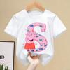 Peppa Pigs T-shirt for Children Cartoon Letter A-Z Tee Top Kawaii Anime Round Collar Clothes Boys Girls White Clothing Kids Gift