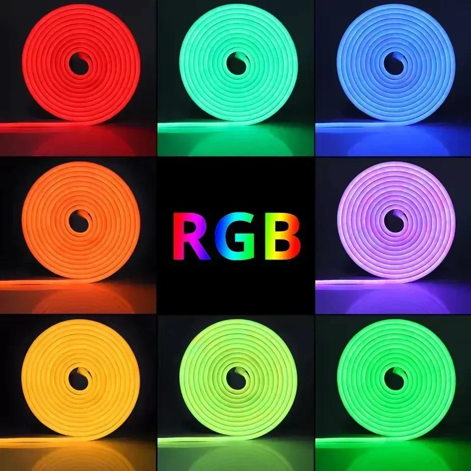 24V Rgb Neon Led Strip Light 5M 10 Meters 15M 20M 30M Flexible Night Light Remote Control Multi-Color Adjustable Eu Us Plug