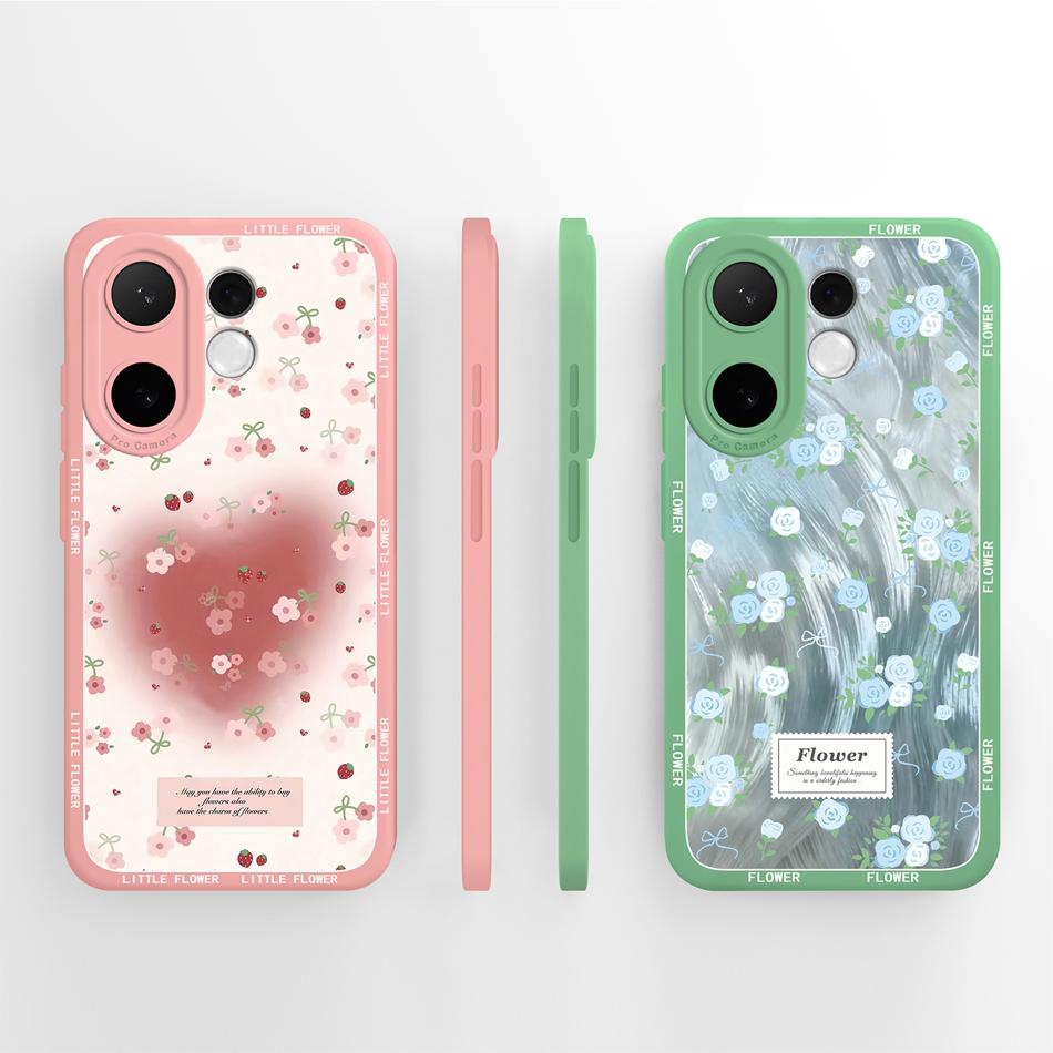 For Vivo V60 Lite Case Candy Painted Flower Phone Back Cover For Vivo V 60 Soft Liquid Silicone Anti Drop Full Protection Bumper