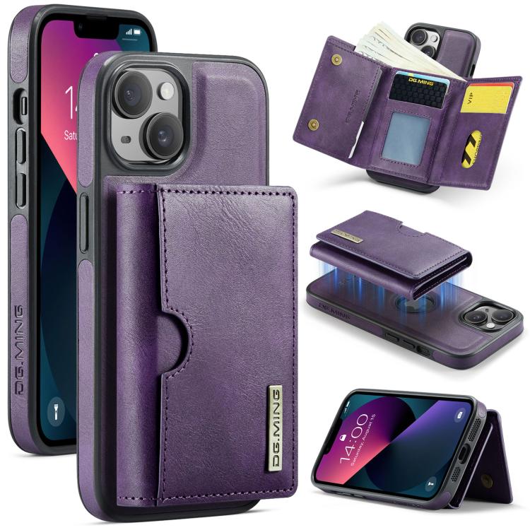 DG.MING M6 Series RFID Tri-fold Card Bag Removable Leather Phone Case
