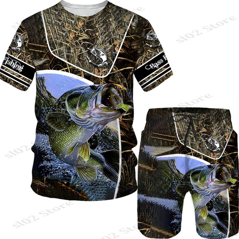 Мужская футболка с 3D принтом рыбы для спорта, рыбалки, кемпинга, камуфляжа и охоты, комплект мужской одежды, уличная одежда, футболки/шорты/костюмы больших размеров