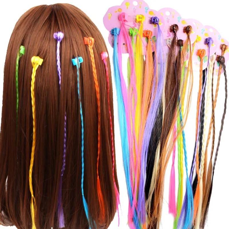 6pcs Girls Colorful Heart Wigs Ponytail Hair Ornament Princess Hair Claw Clips Twist Braid Headwear Kids Girls Hair Accessories