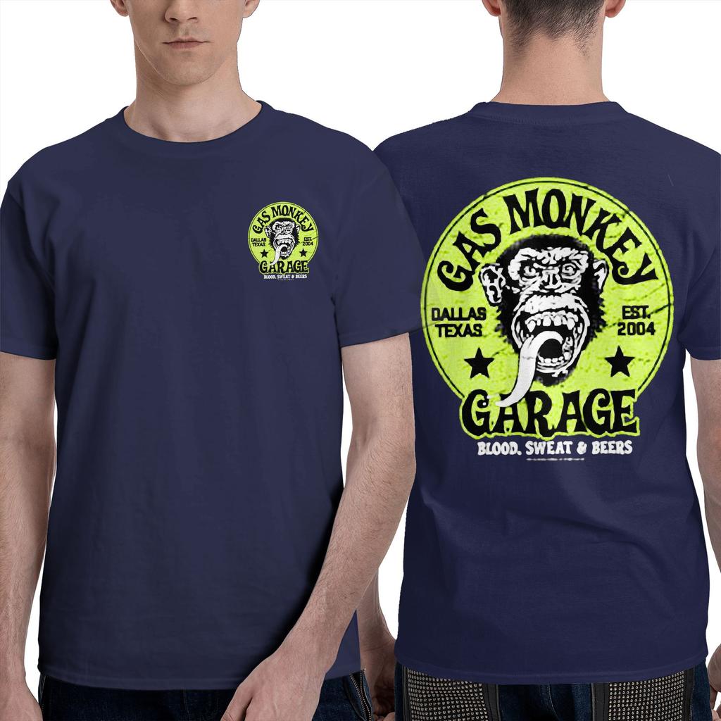 New Men's Double Sided Gas Monkeys Garage Printed Cotton T-Shirt Summer Short Sleeve O-neck Tees Streetwear Oversized Tops