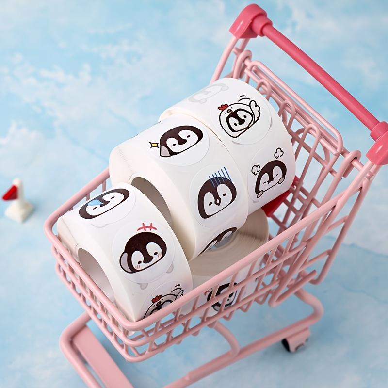 Cute Cartoon Penguin Sticker, Round Seal Sticker, 500 Sheet/roll Self-adhesive Label Kids Roll Sticker, Can Be Used for Packing Decoration