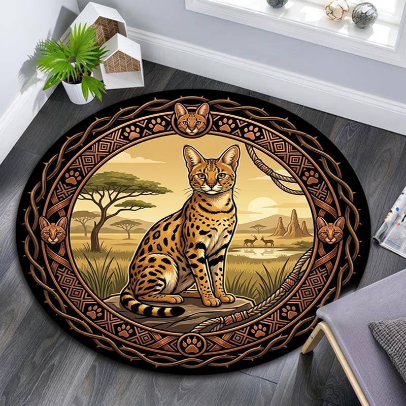 Savannah Cat Heritage Frame Round Area Rug Under Office Chairs Bedroom Living Room Home Decor