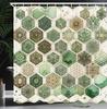 Sage Green Shower Curtain, Hexagon Honeycomb Pattern With Abstract Trippy Ornaments Jade Tones, Cloth Fabric Bathroom Decor Set