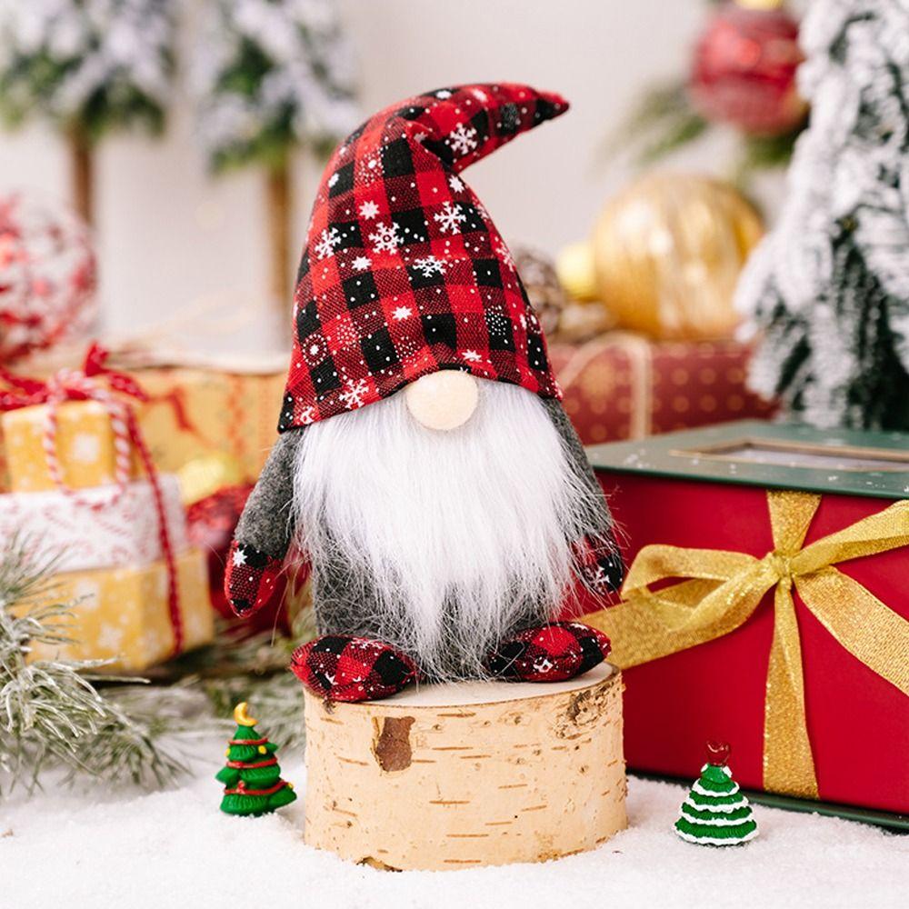 Cute Christmas Checkered Gnome Doll Red Black Christmas Rudolf Doll  New Year Festival Gifts